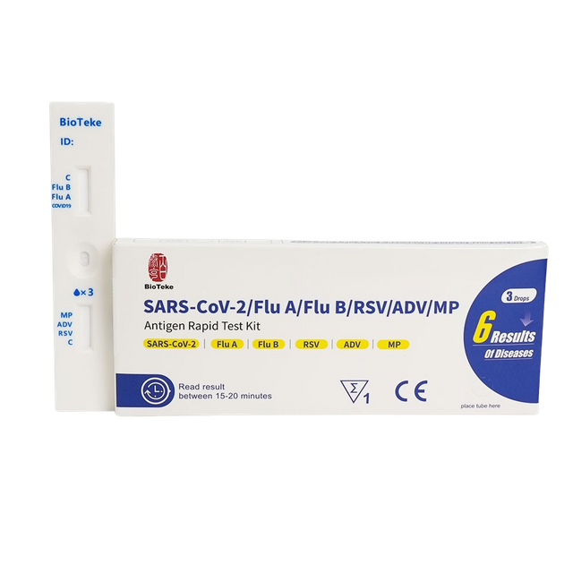 6 in 1 Rapid Test Kit für Covid, Grippe A und B, RSV, Adenovirus, Mycoplasma pneumoniae 