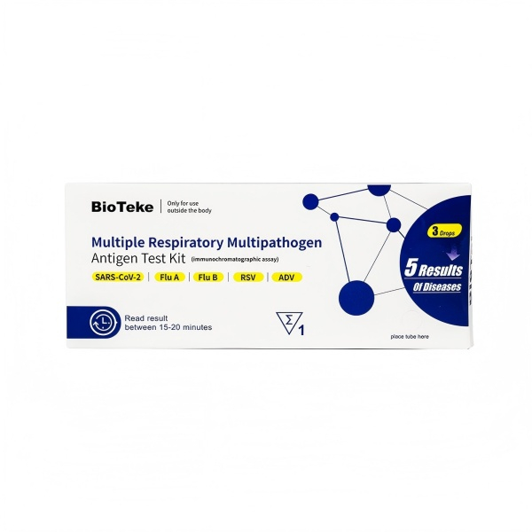 Bioteke 5 in 1 Covid Grippe A+B RSV Adv Antigen Rapid Self Test Kit